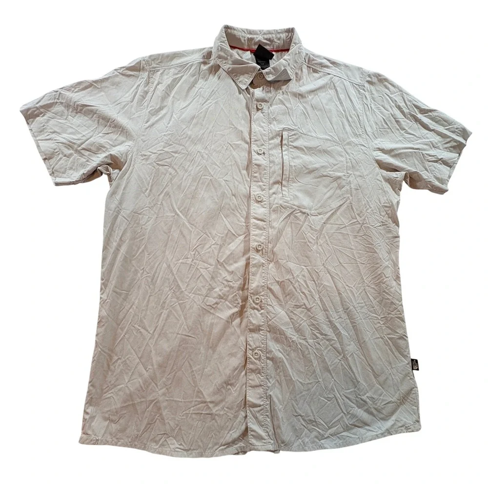 The North Face Shirt Mens Large Tan Nylon Short Sleeve Button Down Hiking Shirt